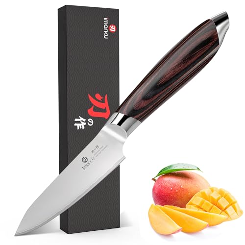 Image of imarku Paring Knife 3.75 Inch, Japanese High Carbon Stainless Steel Fruit Knife, Ultra Sharp Small Kitchen Knife for Peeling Fruits Cutting Veggies, Ergonomic Pakkawood Handle