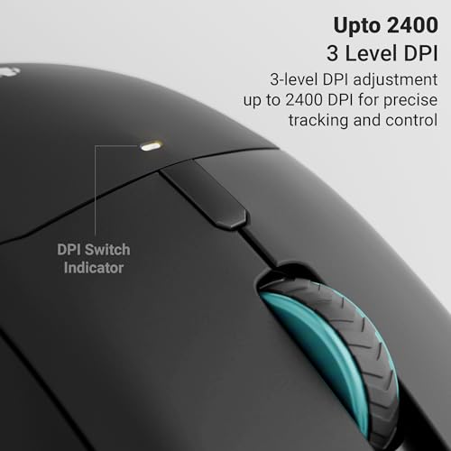 Image of Zebronics Rechargeable Wireless Mouse, Dual Mode 2.4GHz + BT, Upto 2400 DPI, 6 Buttons, USB Nano Receiver, Type-C, Silent Operation, Ergonomic Design (Blanc 100, Black)
