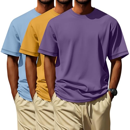 Image of Neer 3 Pack Big and Tall T-Shirts for Men L-7xl Tops | Large Casual Stretch Workout Tees, Short Sleeve Crewneck Oversized Shirts, Classic Summer Outfits, Comfy Basic Loose Clothes