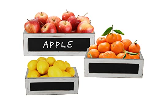 Gttsrte Vintage Wood Decorative Storage Box Farmhouse Nesting Crates Solid Wood Orignazer Bins With Erasable Chalkboard Front Panel And Cut Out Handles Distressed White Finish 3 Pieces Set(White) #TOP3