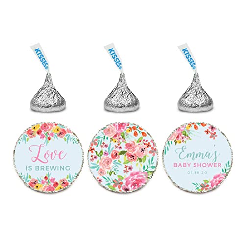 Andaz Press Pink Roses English Tea Party Baby Shower Collection, Personalized Chocolate Drop Label Stickers Trio, 216-Pack, Custom Name, Fits Kisses Favors