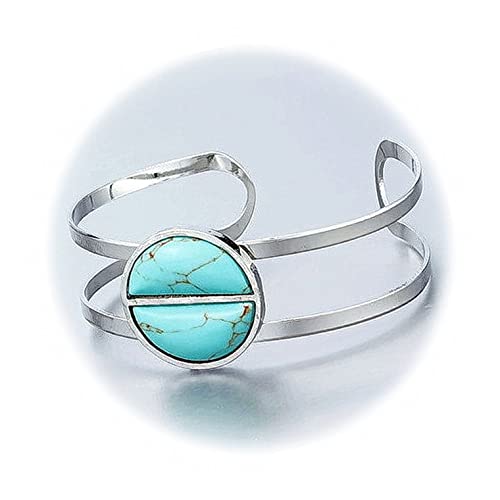 New Silver Metal Turquoise Stone Inspired Open Cuff Statement Bracelet Pendant Charm For Women Tr-0956Lp #TOP23
