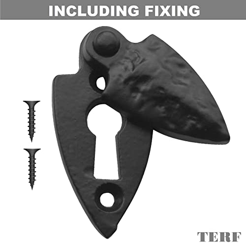 TERF® Traditional Vintage Style Antique Black Escutcheon Covered 60mm Keyhole Cover Escutcheon Including Fixing Screw - Pack of 2 - Image 2