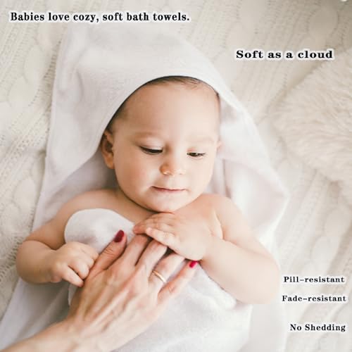 Image of Baby Hooded Bath Towel 31.5 inchx31.5 inch Ultra Absorbent Soft Coral Fleece, for Newborn Infant Toddler Up to 3 Years, Unisex Bathrobe Blanket for Boys & Girls 2PCS(Snow-White)