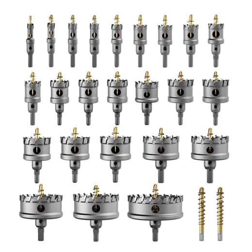 GSTK Upgraded 26 PCS Heavy Duty Carbide Hole Saw Set, Metal Steel Hole Saw Drill Bit, TCT Hole Cutter, 24 Hole Saws with 2*Extra Pilot Center Drills, Ideal for Metal, Iron, Stainless Steel