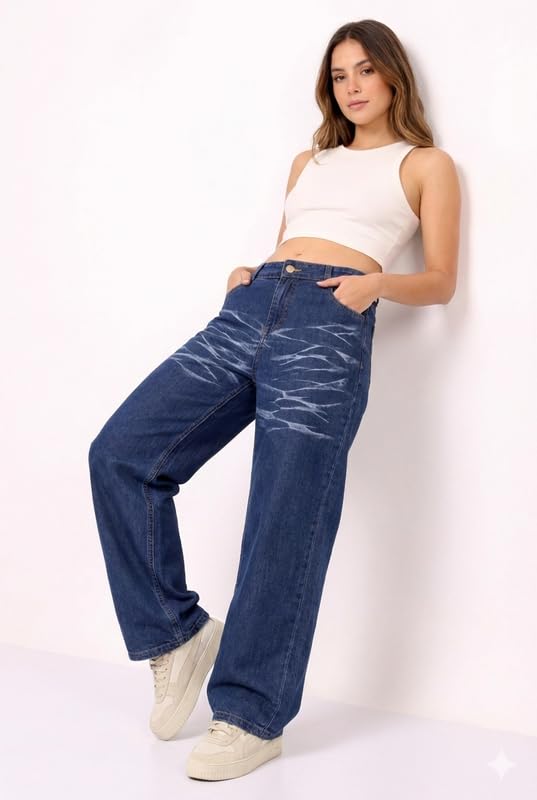 Image of London Hills Women's High Rise Wide Leg Jeans | Relaxed Fit Baggy Denim Pants | Stylish Straight Fit Comfortable Casual Wear Jeans for Women (Black)