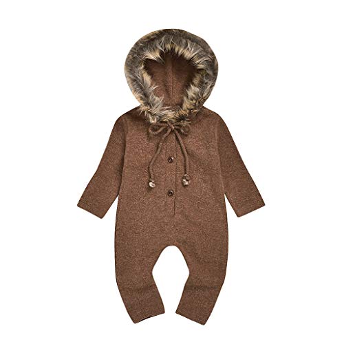 Digood Girls Coat&Jacket,Winter Baby Boys Girls Sweater Hooded Knit Faux Fur Collar Warm Jumpsuit Clothes,Baby Clothes for Birthday Festival Gifts(Brown,18-24 Month)
