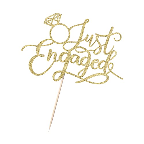 Sodasos Just Engaged Cake Topper For Engagement Party Decorations, Engaged Ring Sign,We're Engaged Cake Toppers (Gold) #TOP2