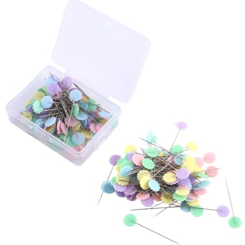 200PCS Flat Head Pins, Straight Pins Sewing Pins Sewing Pins with Colored Heads Quilting Pins Fabric Pins with a Storage Box for Sewing (Flower 2)