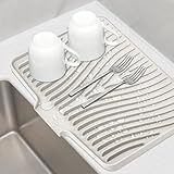 TIKNIK Silicone Dish Drying Mat, Stone Drying Mat for Kitchen Counter with Built-In Drain, Non-Slip Drain Pad with Built-in Drain, Heat Resistant Stone Drying Mat, 1Pcs 20