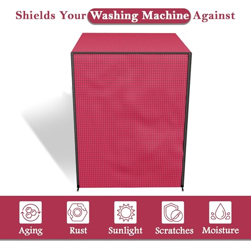 Image of Kuber Industries PVC Washing Machine Cover Front Load for IFB | Front Load Washing Machine Cover - Ideal for 6 kg, 6.5 kg, 7 kg | Barik Check Design - Maroon