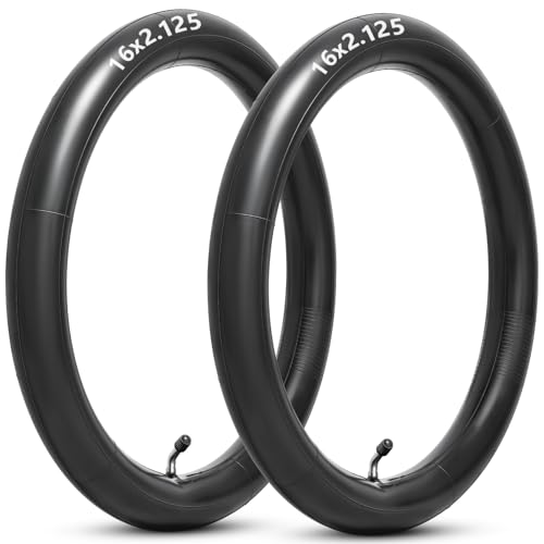 16x2.125 Replacement Butyl Inner Tube 16 Inch Bike Tube with CR202 Bent Valve Stem Compatible with Most 16x1.75 16x1.95 16x1.75/2.125 Electric Bicycle Bike Motorcycle and Most Kids Bikes 2Pcs