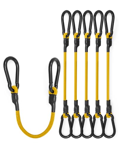 Image of 8 Pcs 72 Inch Carabiner Bungee Cord with Aluminum Alloy Hooks, Yellow Bungee Straps with Superior Elasticity & Excellent UV Protection for Luggage Rack, Cargo, Hand Carts, Bike, Camping, Outdoor