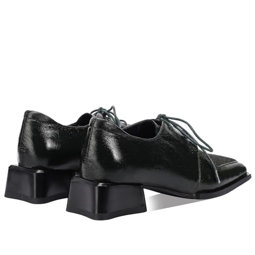 Image of Loafers for Women Patent Leather Buckle Square Toe Chunky Block Dress Slip On Wide Casual Comfortable Dressy High Heels Ladies Comfort Moccasins Elegantes 2 Inch Shoes