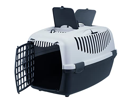 Image of Trixie Capri Durable Plastic Pet Carriers with Handles, Storage Trays, and Stroking Flaps (Dark Grey /Light Grey, XS, Capri 2)