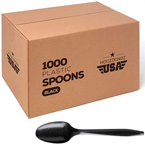 1000 Plastic Spoons Black Medium Weight | Plastic Cutlery Disposable Teaspoons Utensils | Bulk Durable Plasticware Cutlery | Great For Celebrations, Parties, Travels, Events, And Everyday Use