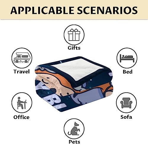 Mercuryelf Sloth Throw Blanket - Soft, Fuzzy & Warm - 50x60 Inches Flannel Blankets for Living Room, Sofa - Dark Blue Cute Throws Gift for Teens