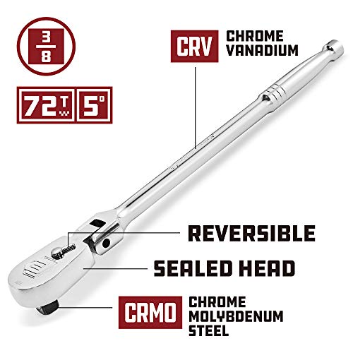 Powerbuilt 3/8" Drive Flex Head Extra Long Ratchet Handle, 11.5 Length Long Reach Seal Head Ratchet, 72 Tooth Gear-649934 by Powerbuilt - Image 2