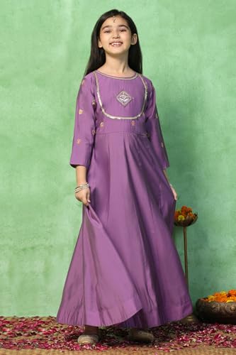 Image of Fashion Dream Girls Chanderi Embroidered Maxi Dress with Dupatta|Ethnic Gown for Kids