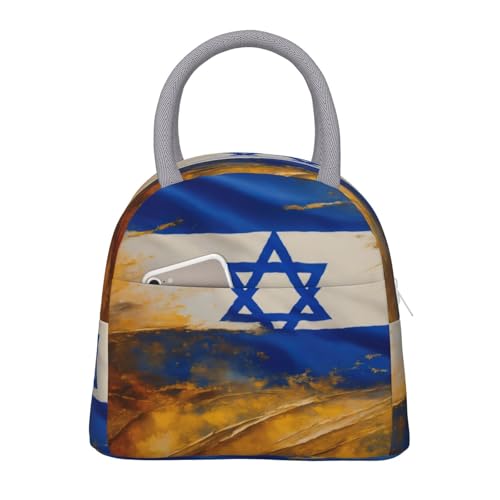 bmnaswt Borsa termica per il pranzo con stampa della bandiera israeliana, borsa per il pranzo con tasca frontale, borsa termica per il pranzo con cerniere