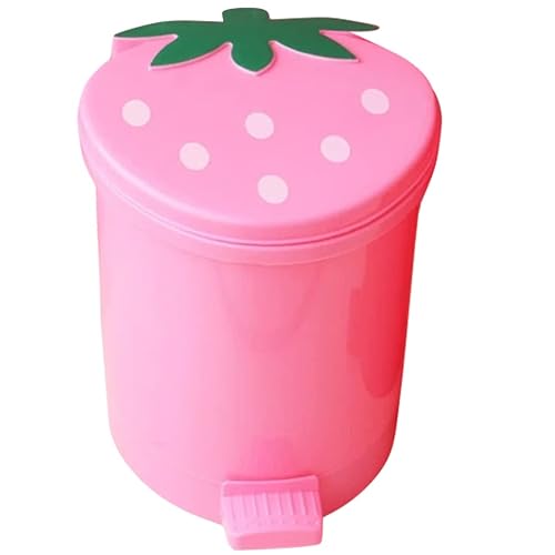 Luxshiny Mini bote de basura de escritorio de fresa tapa oscilante de papel pequeño papelera contenedor de basura redondo para encimera para oficina