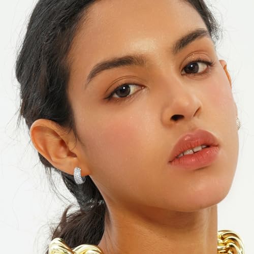 TOPGRILLZ Diamond Gold Hoop Earrings 5A+ Cubic Zirconia 14K Gold Small Chunky Thick Cartilage Hoop Huggie Earrings For Men Women3