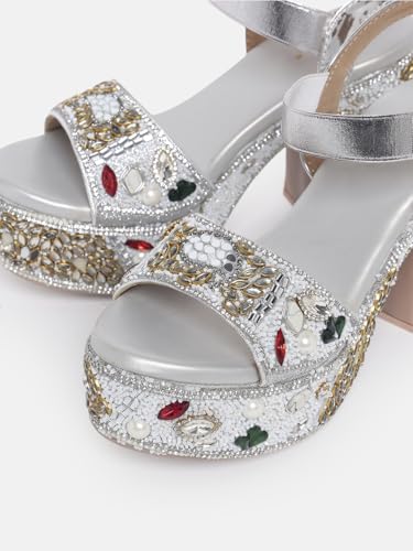 Image of Marc Loire Women's Backstrap support Heels Sandals with Embellished Comfortable Wedge Heel Sandals for Party.