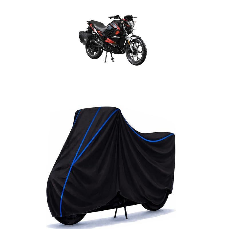 Image of Hop Bike Cover Water Resistant Universal Motorcycle Rain | Heavy Duty UV Protection, Dust, Scratch Indoor Outdoor All Weather with Black Blue Piping Elastic
