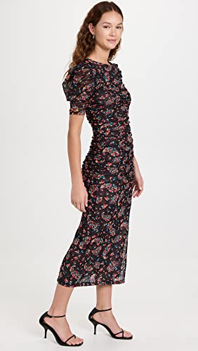 Robe midi Briella imprimé noir et violet taille S en coupe fluide