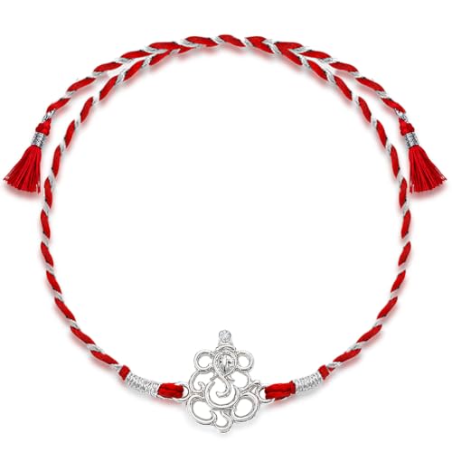 Image of Clara 925 Sterling Silver Rakhi with Roli Chawal for Bhai | Gift for Brother on Rakshabandhan | Men & Boy Bracelet