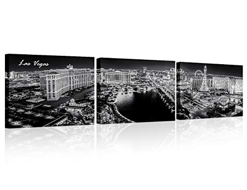 Tumovo Nevada Las Vegas Skyline Black And White Wall Art Midtown Skyscrapers Landscape Bedroom Wall Decor Wall Decorations For Living Room Framed And Ready To Hang 16X24 Inch X3 #TOP13