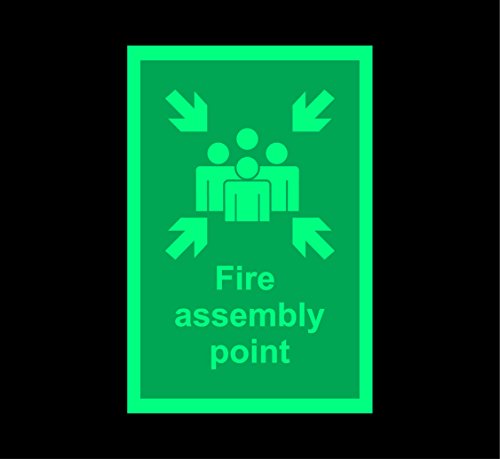 Fire assembly point Safety sign - 300mm x 200mm 1.2mm Photoluminescent rigid plastic with self adhesive backing