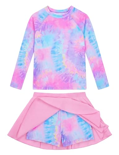 Image of Snowheart Girls Rash Guard Swimsuit Set Long Sleeve Bathing Suit Two Piece 3-12 Years