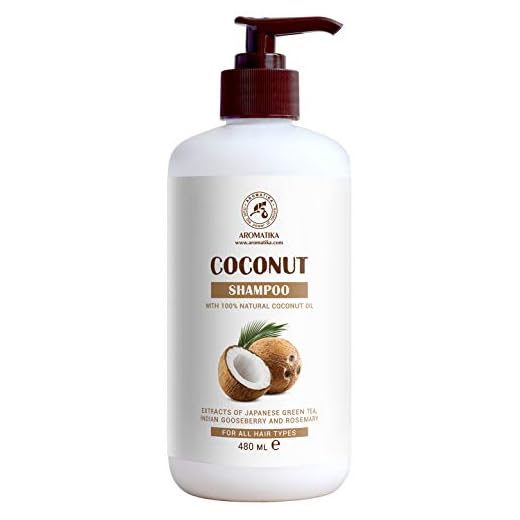 Champú de Coco 480 ml - con Aceite de Coco 100% Natural - Champú para Hidratación & Volumen - Sin Sulfatos ni Parabenos - Extractos de té Verde Japonés, Grosella Espinosa India y Romero