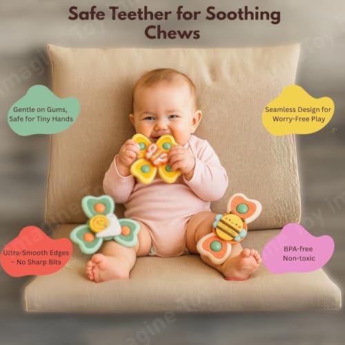 Image of Toy Imagine Insect-Themed Suction Spinner Toys for Babies & Toddlers - Fidget Toys for Kids 0 to 5 Years - Travel-Friendly Baby Toys (Insect-Themed-1)