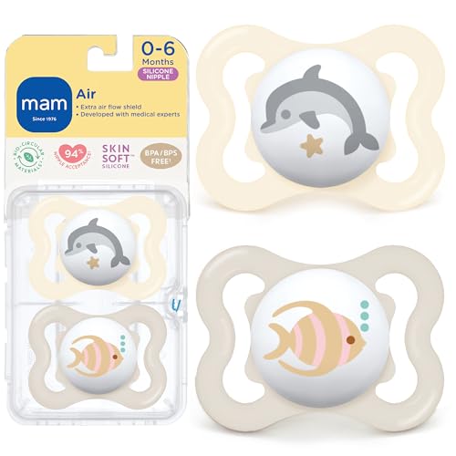 Image of MAM Air Baby Pacifier, for Sensitive Skin, Sterilizer Case, 2 Pack, 0-6 Months, Unisex