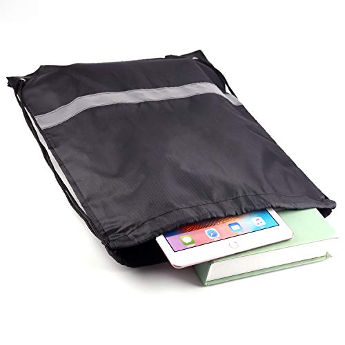 Image of KUUQA 12 Pcs Drawstring Backpack Bag Bulk Reflective Backpack Black String Bags Cinch Sack Backpack for Team Yoga Sport Gym Traveling
