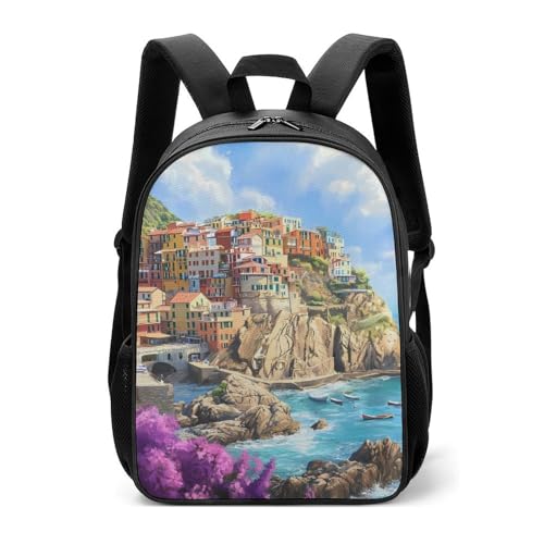 Italy Coast Cinque Terre Travel Backpack Casual Daypack Shoulder Bag with Adjustable Shoulder Straps for Hiking