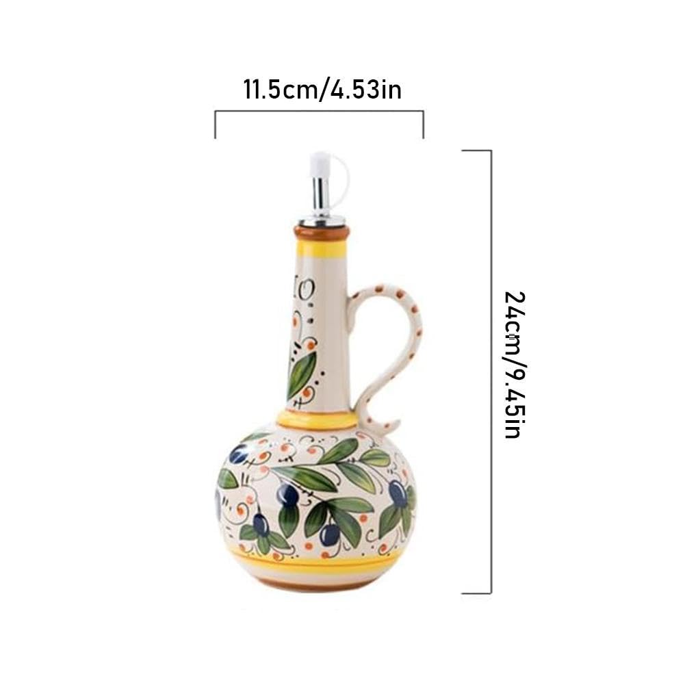 Botella dispensadora de aceite de oliva de cerámica italiana, vinagre de gres pintado a mano con boquilla de acero inoxidable para aceites de cocina, vinagre y salsas, capacidad de 23 onzas