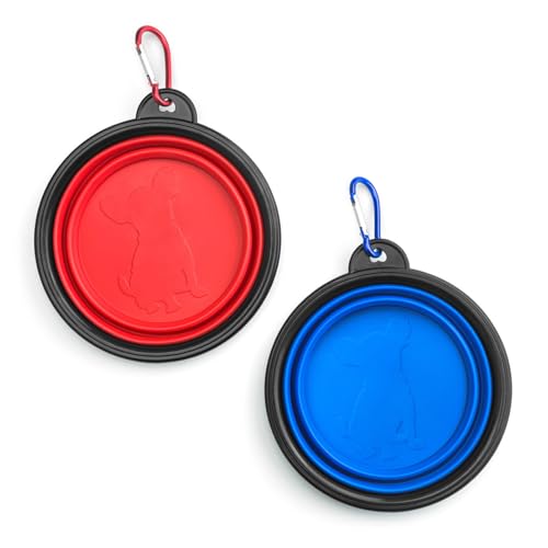 PRECORN 2er Set Faltbarer Reisenapf Hundenapf Futternapf Wassernapf 250 ml Hunde Katzen Haustier Napf Trinknapf in rot und blau