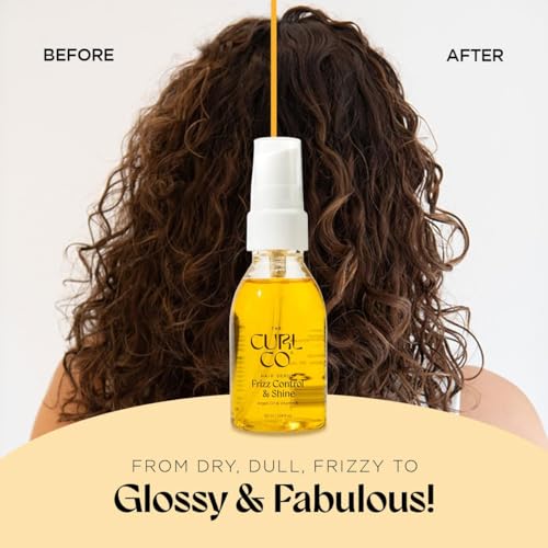 Image of The Curl Co Frizz Control & Shine Hair Serum - 50ml (Pack of 2)| With Sunflower Oil, Argan Oil & Vitamin E | Controls Frizz, Adds Glossy Shine | For Wavy, Curly & Coily Hair