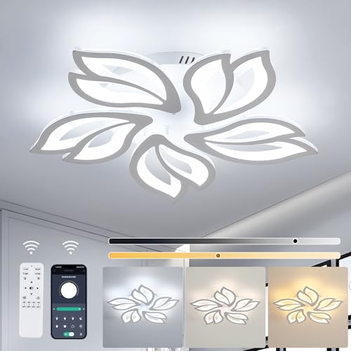 DELIPOP 45W Lampara Techo Dormitorio LED con Mando a Distáncia, Moderno Plafon Led Techo Regulable Blanco Cálido a Frío 3000K-6500K, Luz de Techo Habitacion para Salón, Dormitorio, Comedor, Cocina