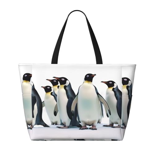 Penguins Beach Bags For Women Large Waterproof Sandproof Beach Tote Bag Pool Bag Lightweight Zipper Carry On Bags For Gym Travel Vocation2