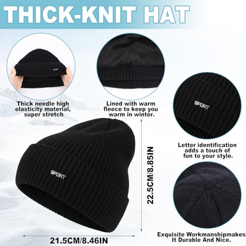 MmmLucipor Unisex Mütze Schal Handschuhe Set, Touchscreen Handschuhe Herren Damen, Weiches Fleecefutter Beanie, Winter Strickmütze, Wärmer Mütze Halswärmer, Warme Kuschelige Schal Winterset (Schwarz)