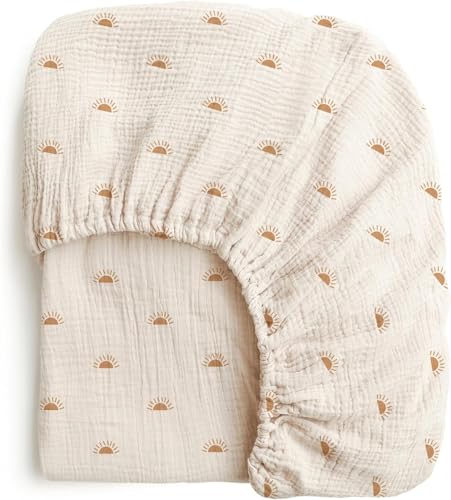 Image of Konssy Muslin Crib Sheets for Girl Boy, Soft and Breathable Cotton Baby Sheets for Standard Crib Mattress, 52"x 28" (Sun)