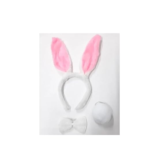 Kit de Fantasia de Páscoa Infantil com Tiara de Orelha de Coelho, Gravata e Rabinho de Pelúcia