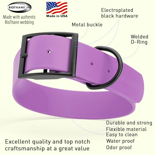 Image of Dogline Biothane Waterproof Dog Collar Strong Coated Nylon Webbing with Black Hardware Odor- Proof for Easy Care Easy to Clean High Performance Fits Small Medium or Large Dogs, Amethyst Purple
