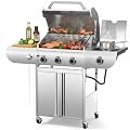 COWSAR 4 Burner Gas Grill, 34000 BTU Stainless Steel BBQ Grill with Side Burner, Porcelain-Coated Cast Iron Grates, Pull-Out Grease Tray for Outdoor Backyard Cooking