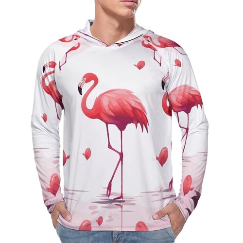 Mens UPF 50+ Sun Protection Hoodie Rash Guard Long Sleeve Sun Shirt Hiking Lovely Flamingos Fishing Hoodie-4