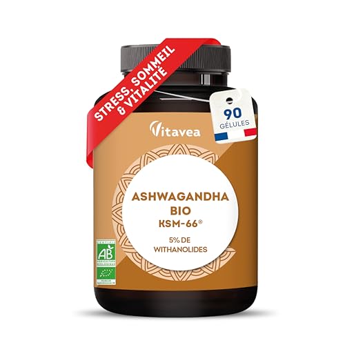 Ashwagandha BIO KSM-66® Breveté - 90 Gélules Vegan - 5% Withanolides - Hautement dosé 600 mg - Réduction du Stress & Cortisol - Sommeil, Bien-Être & Énergie -...